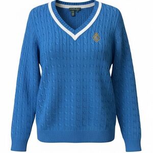 Vintage‼️ Lauren Ralph Lauren Active NWT Cable Knit Blue V-Neck Sweater Large